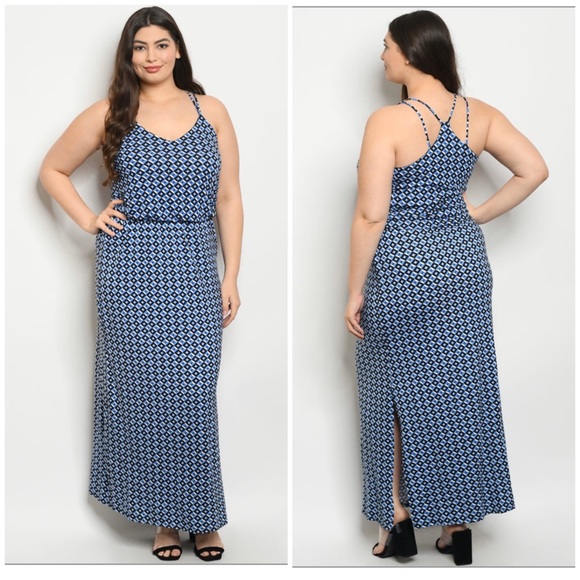 Plus Size Blue Pattern Maxi Dress 👗 - Picture 1 of 1